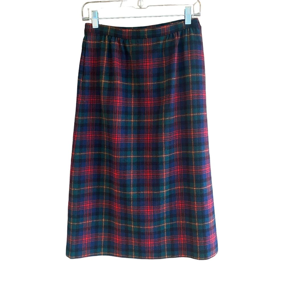VTG PENDLETON Size 10 Plaid Skirt Tartan 100% Pure Virgin Wool Blue Green Red